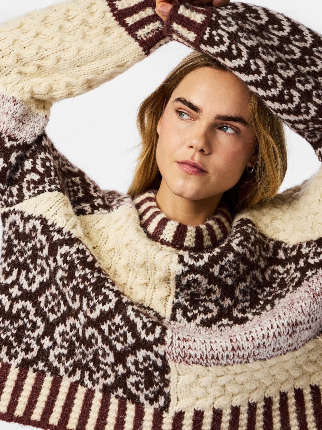 Pcfusion Ls O-Neck Colorblock Knit Bc