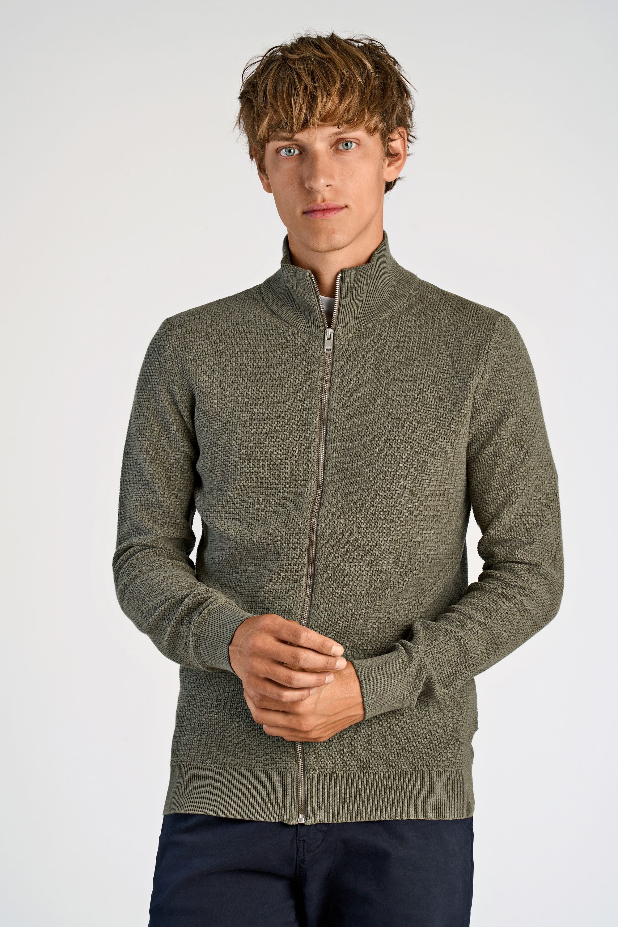 Recycle structure zip cardigan