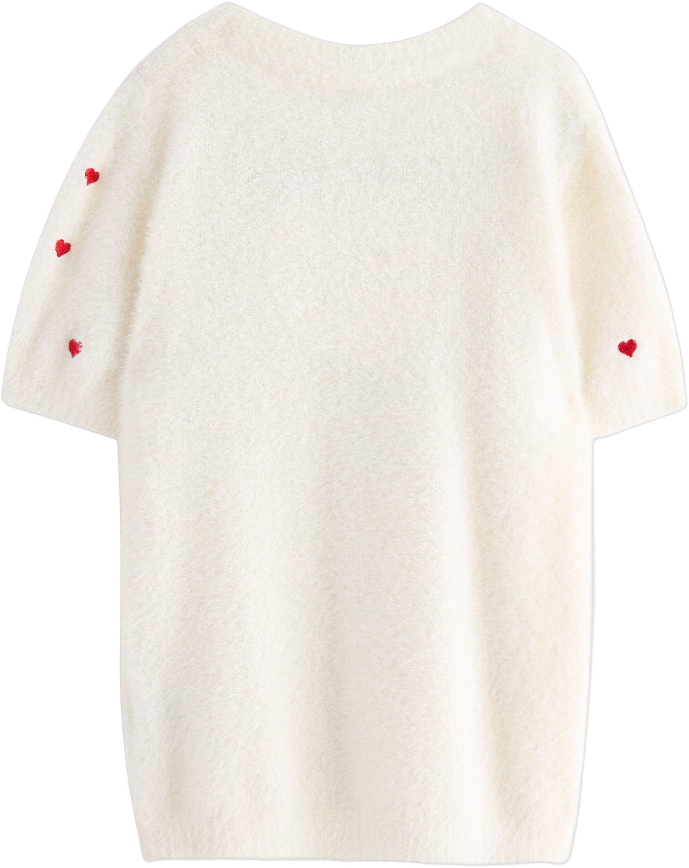 Kort&aelig;rmet strikket top i bl&oslash;dt fjer