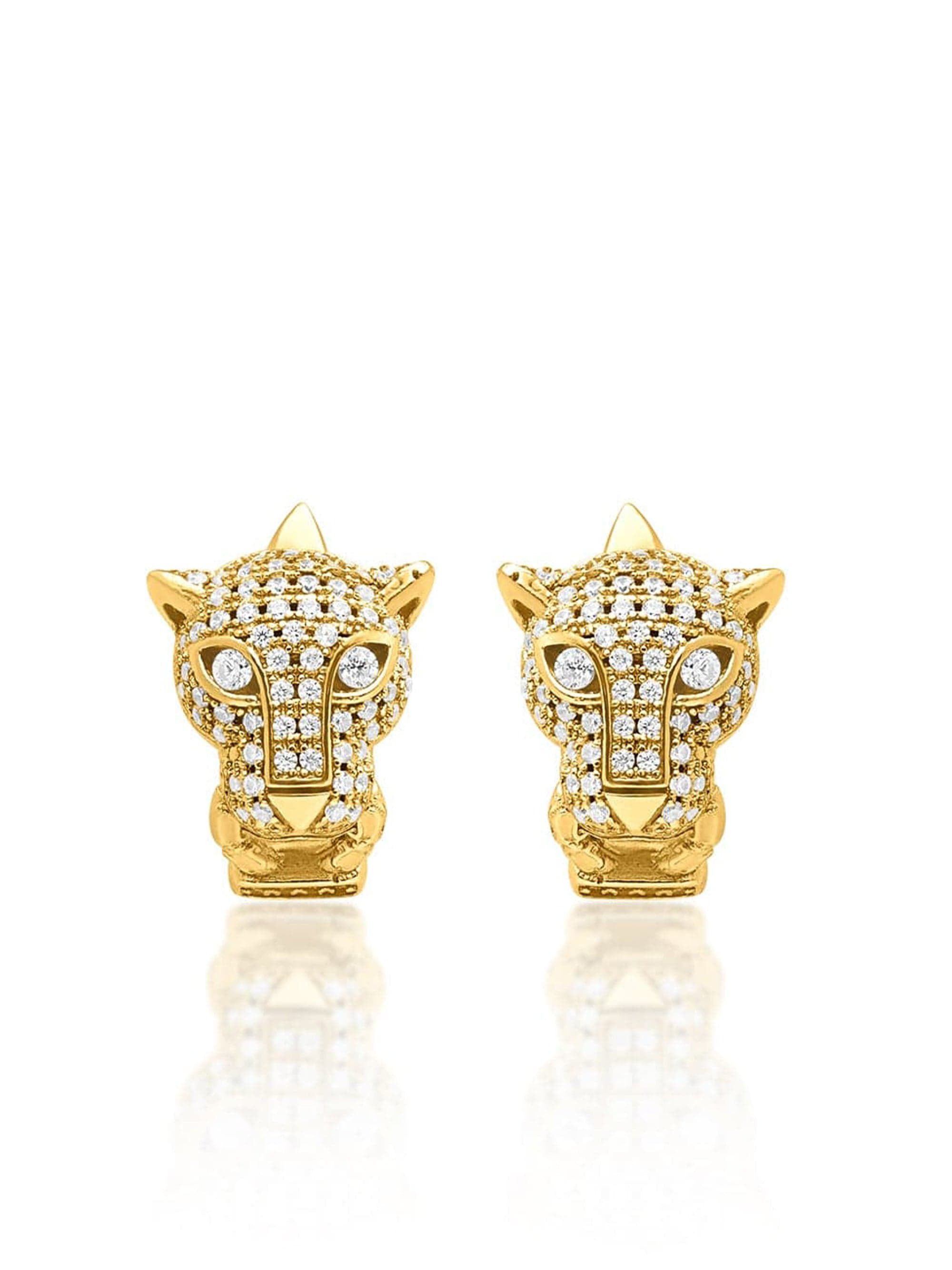Women's Sterling Silver Panther Huggie Earrings