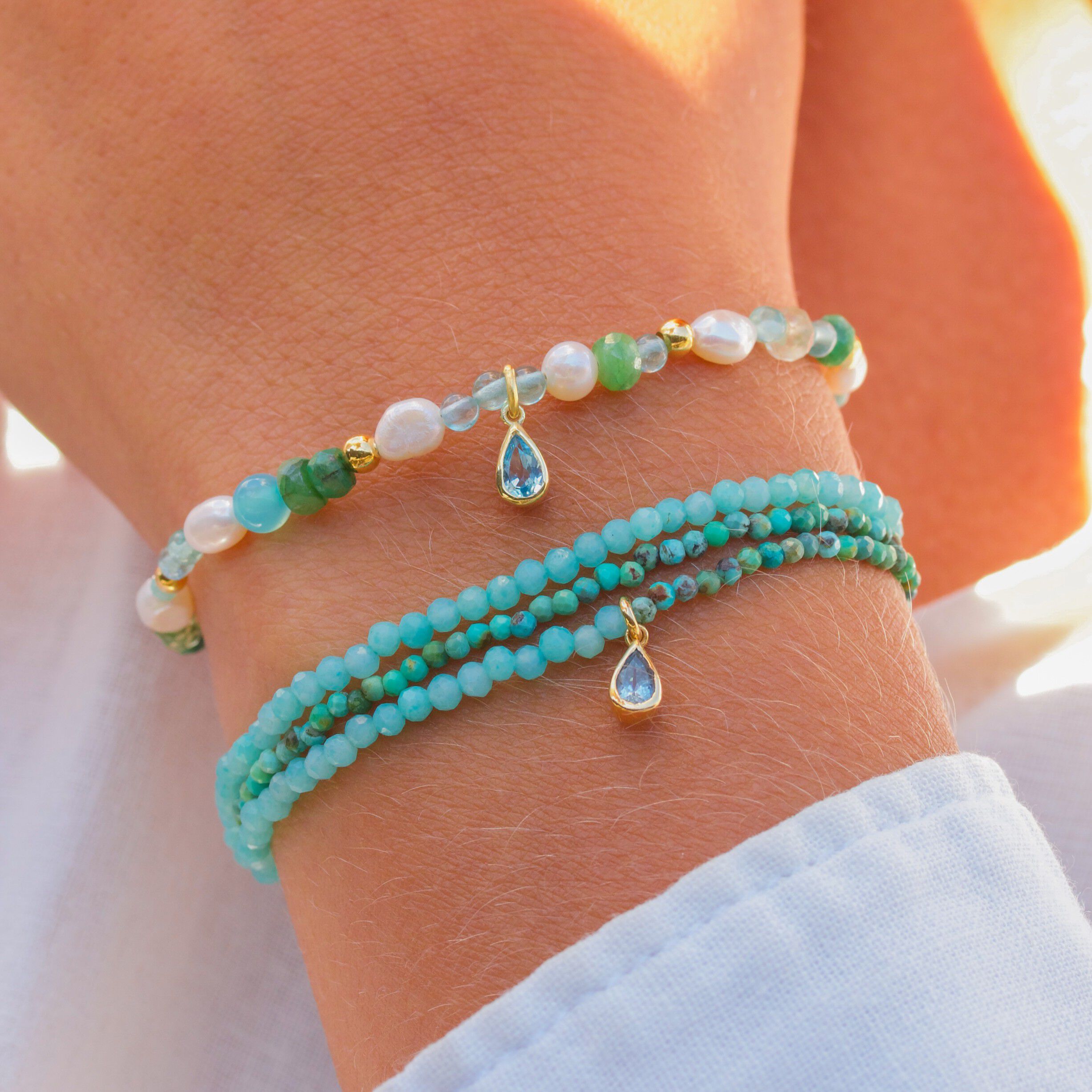 Waterdrop Crystal Necklace and Wrap Pearl Bracelet