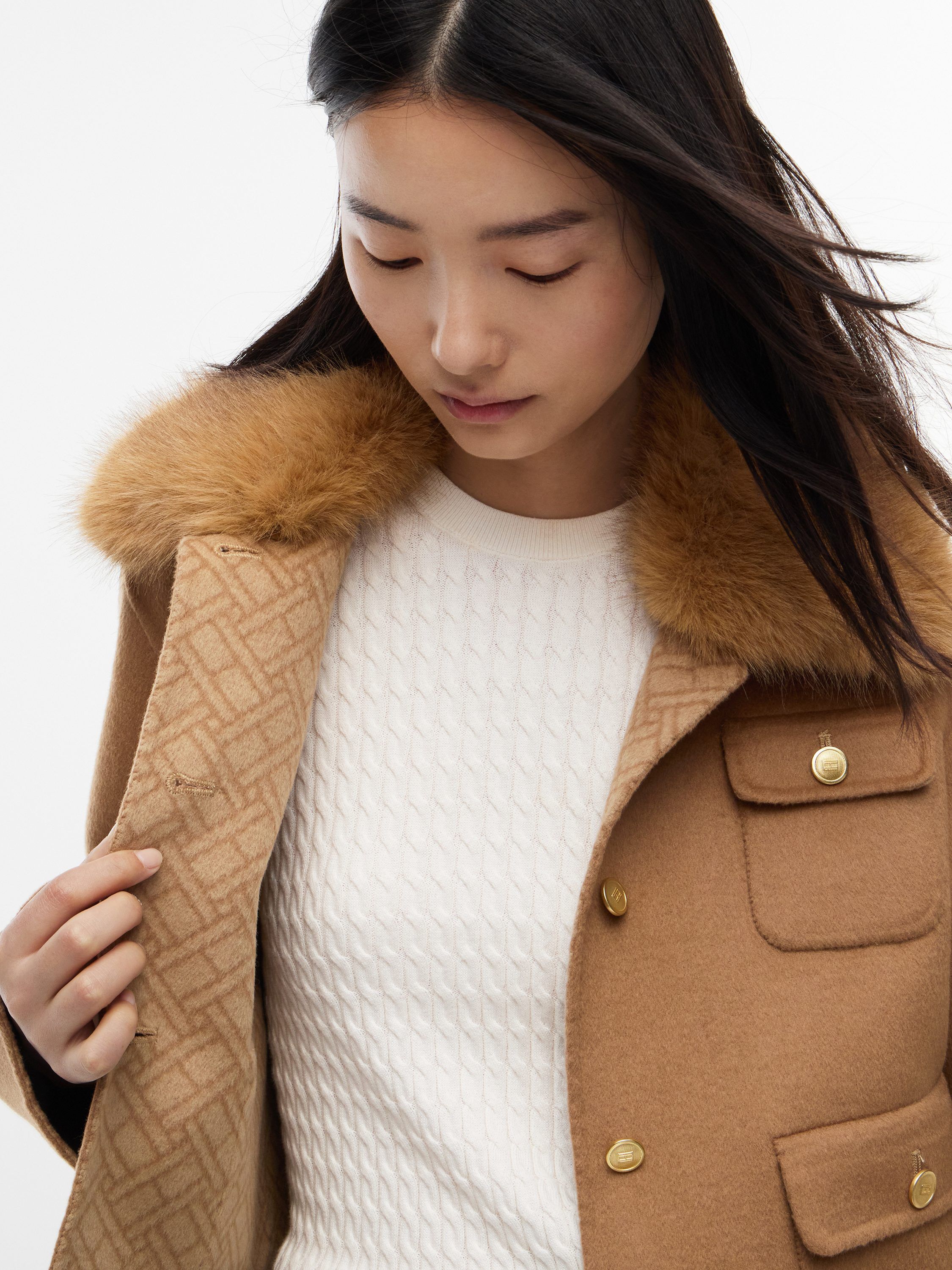 Faux Fur Collar Wool Blend Jacket