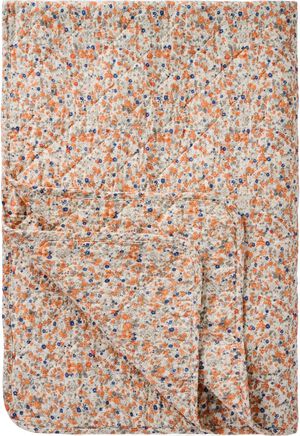 Quilt m/orange og bl&aring; blomster