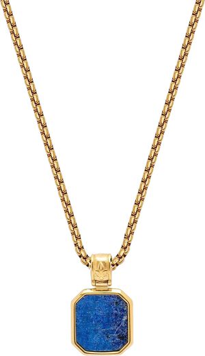 Gold Necklace with Square Blue Lapis Pendant