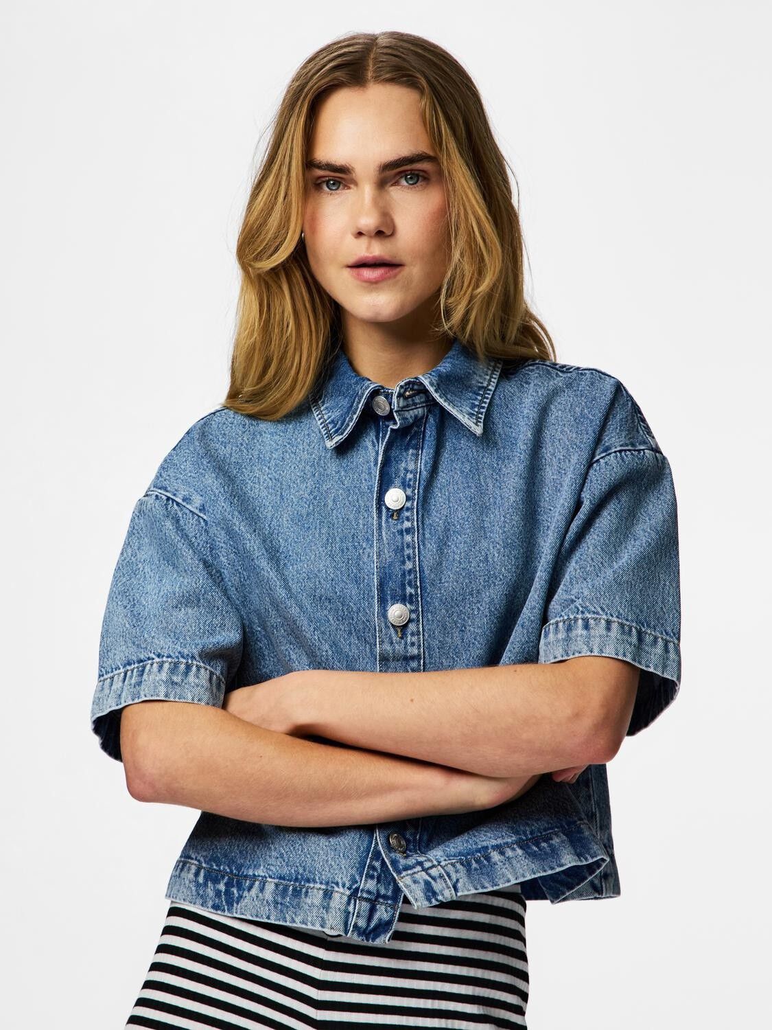 Pcsky Ss A-Shape Denim Top Noos Bc