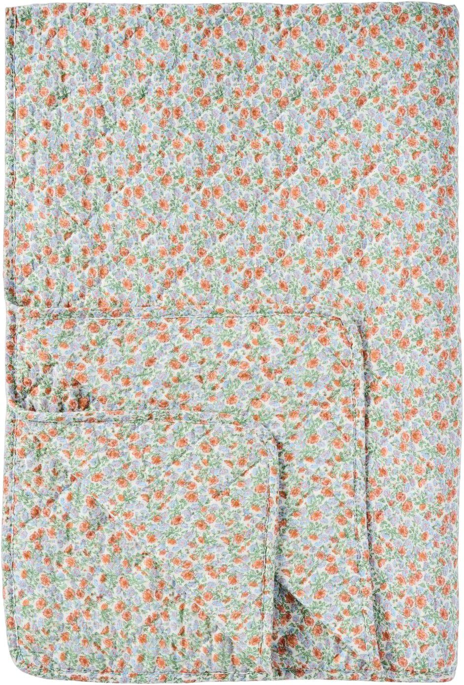 Quilt m/lysebl&aring; og rust blomster