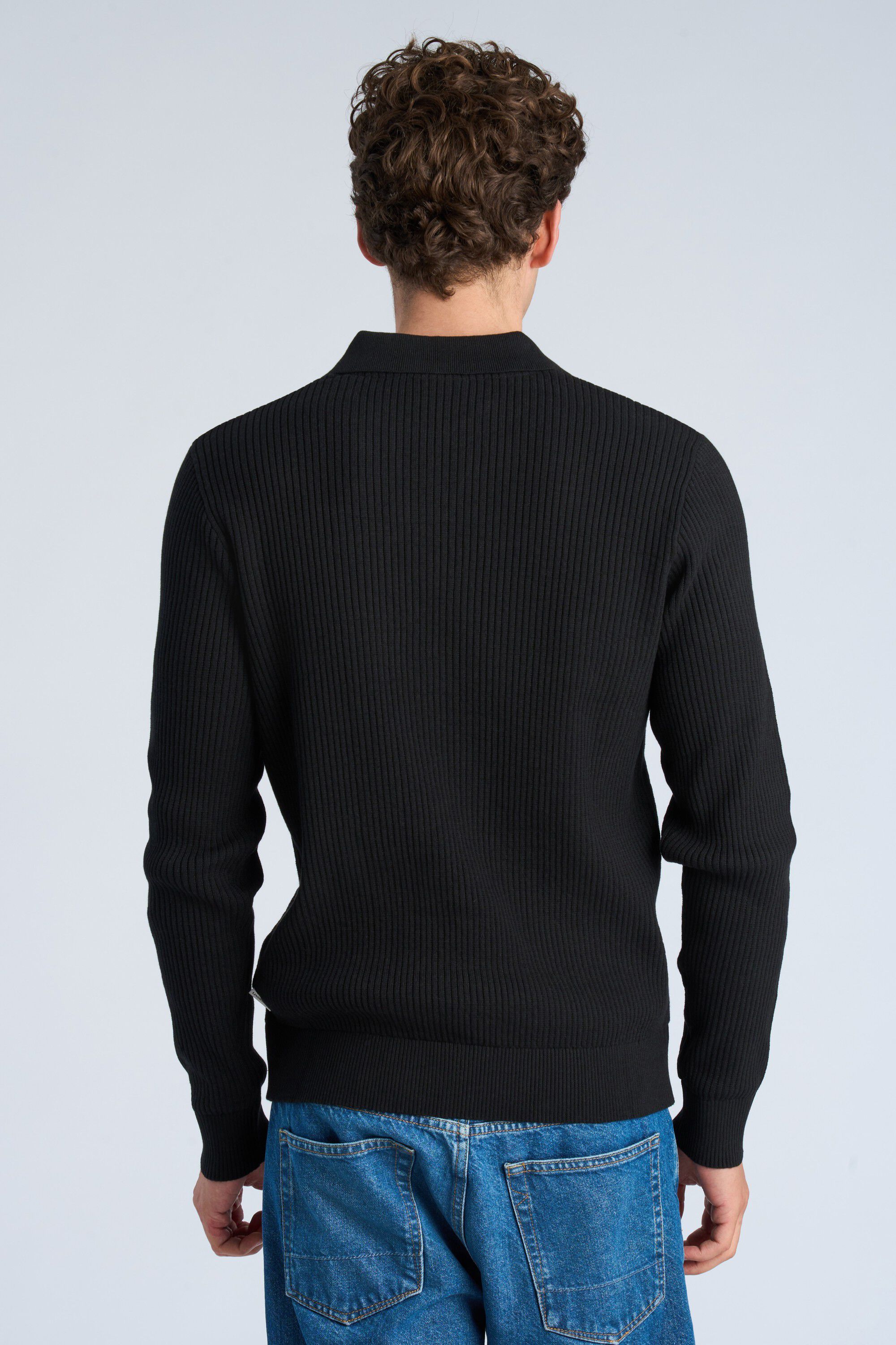 Ribbed L/S v-neck polo
