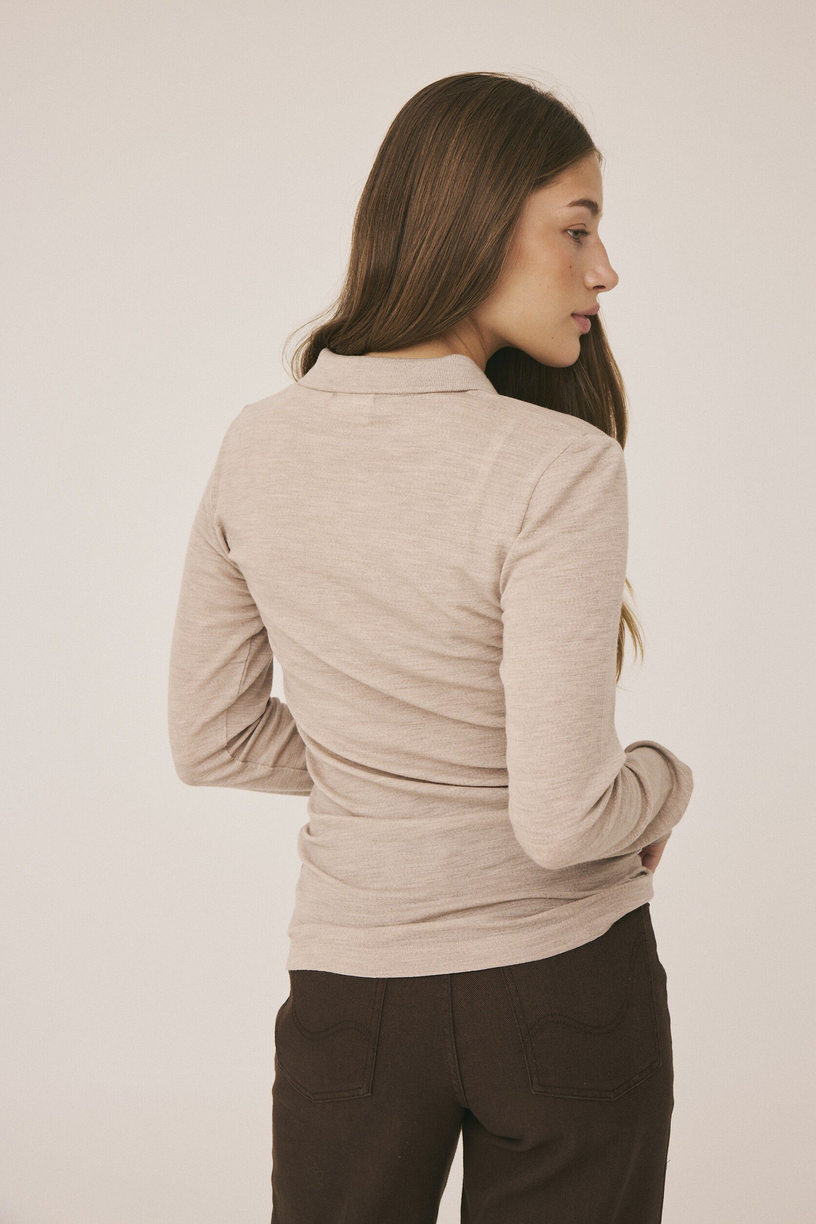 Cilla 12 Lang&aelig;rmede polo strik - 100% Merino uld RWS