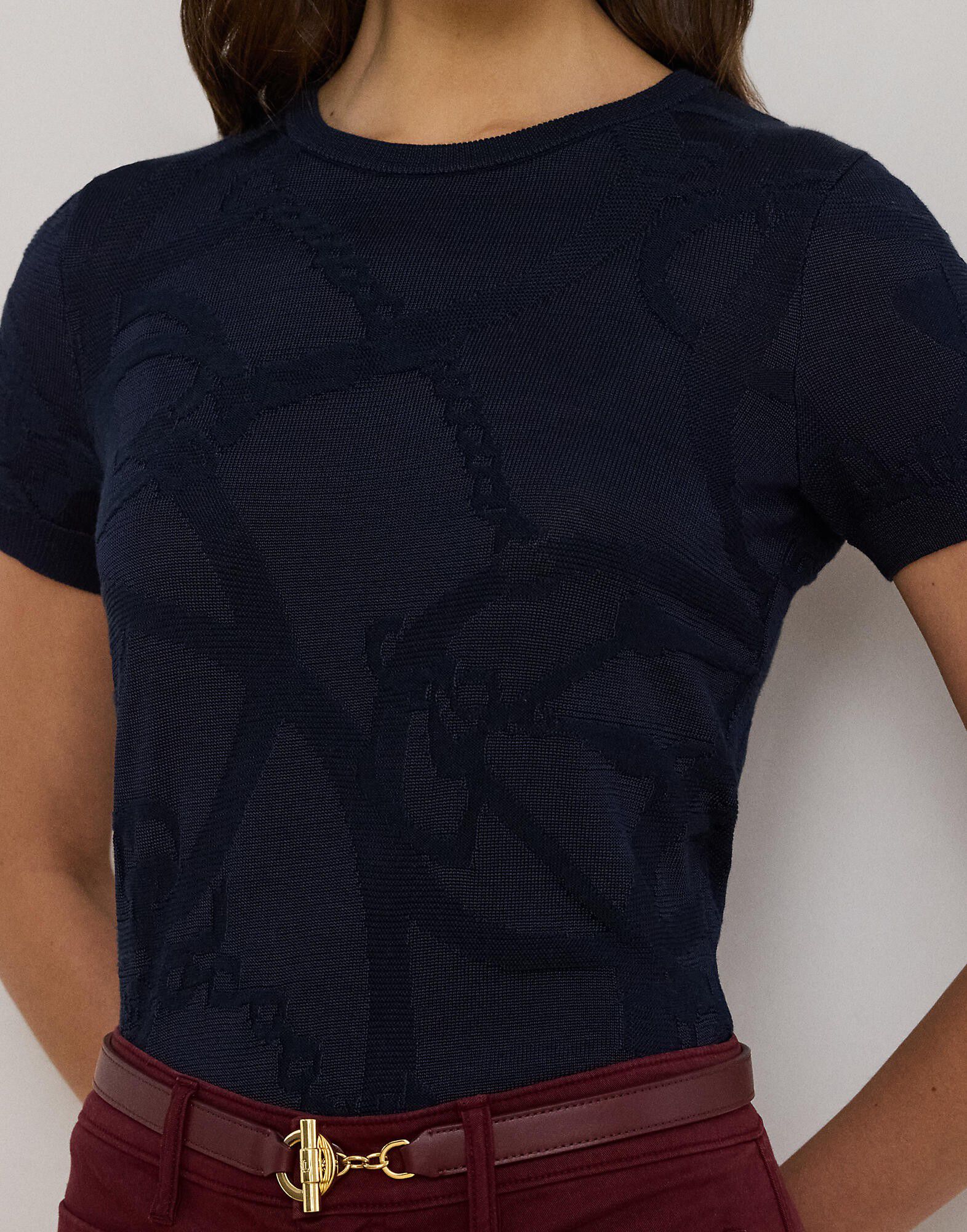 Belting-Motif Short-Sleeve Sweater