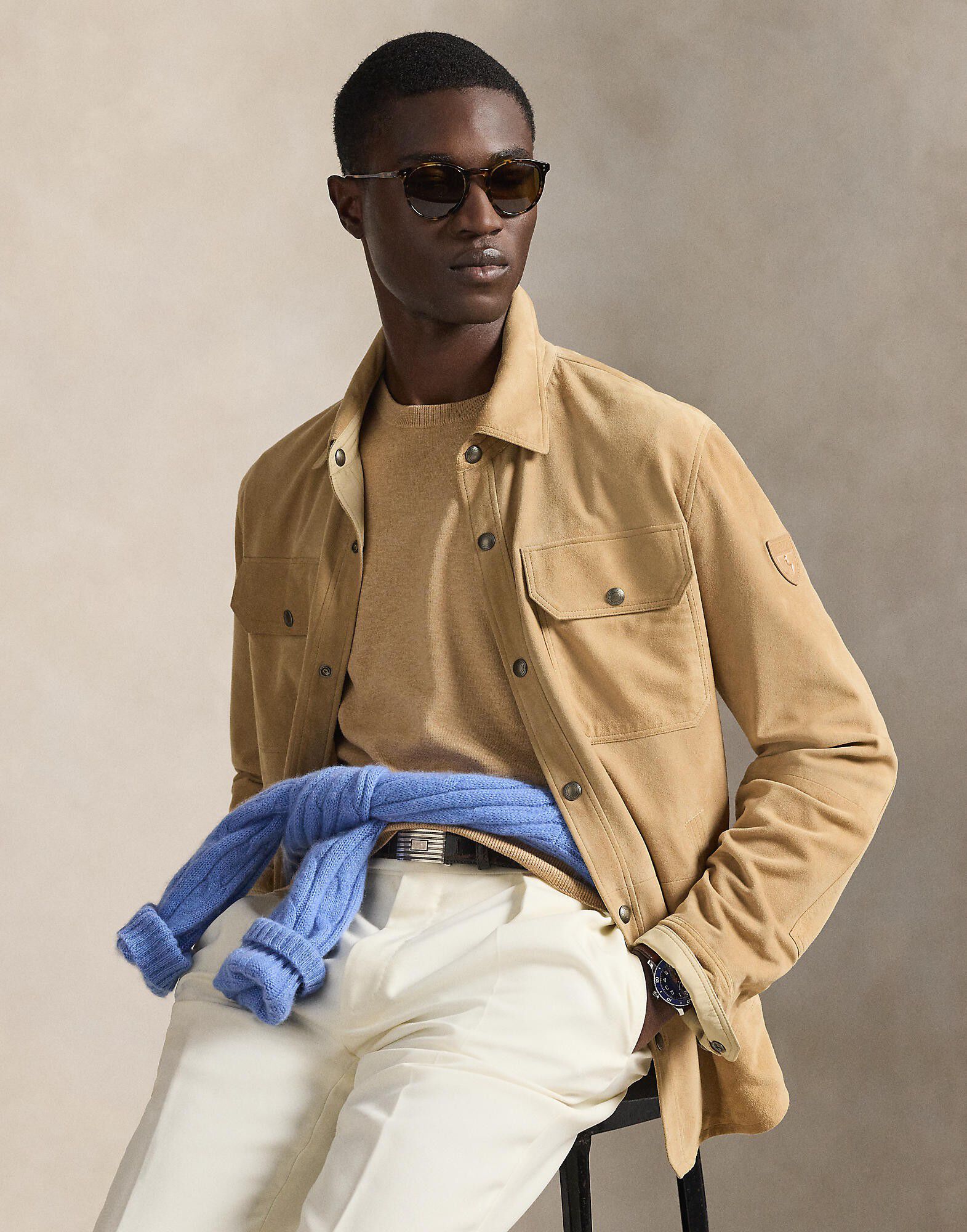 Cotton Crewneck Short-Sleeve Sweater