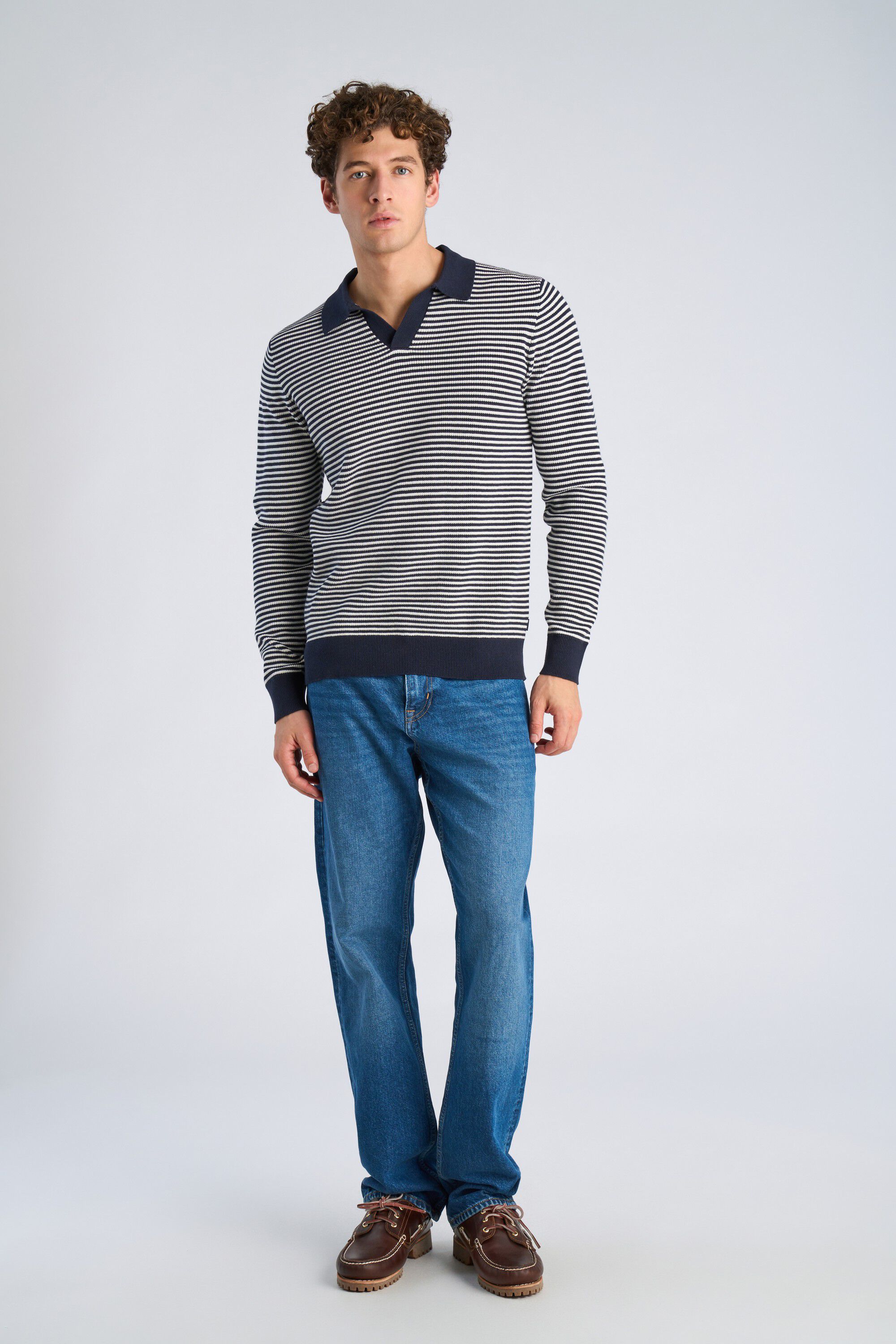 Recycled v-neck polo knit L/S