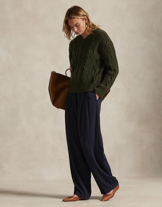 Cable-Knit Wool-Cashmere V-Neck Sweater