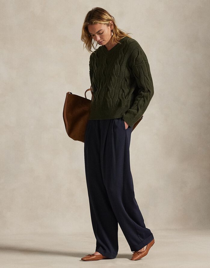 Cable-Knit Wool-Cashmere V-Neck Sweater