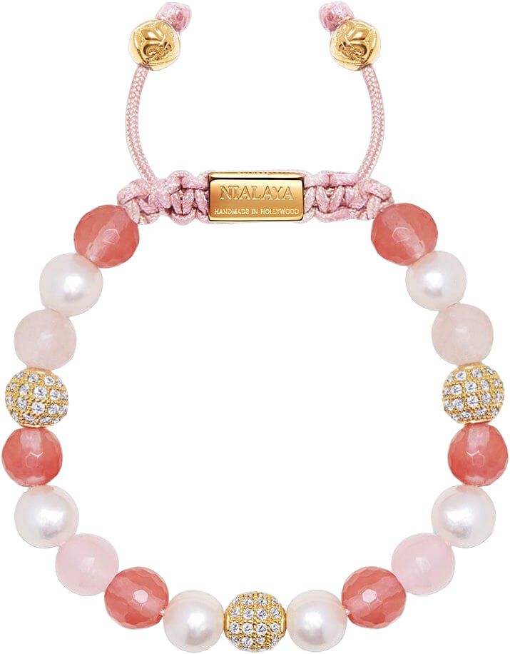 Women's Beaded Bracelet with Pearl, Rose Quartz, Cherry Quar