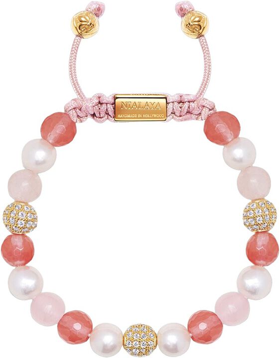 Women's Beaded Bracelet with Pearl, Rose Quartz, Cherry Quar