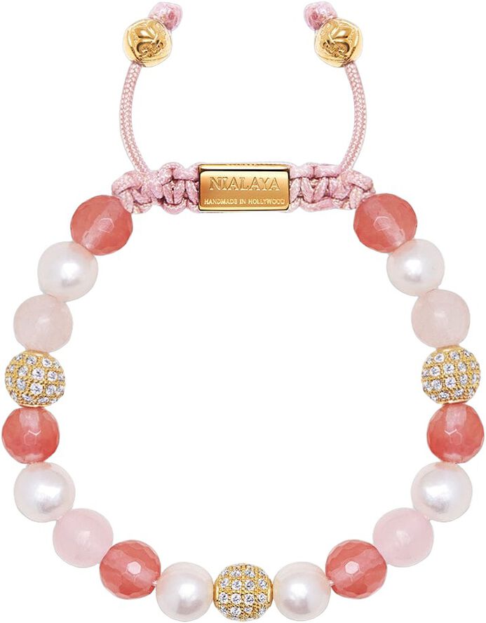 Women's Beaded Bracelet with Pearl, Rose Quartz, Cherry Quar