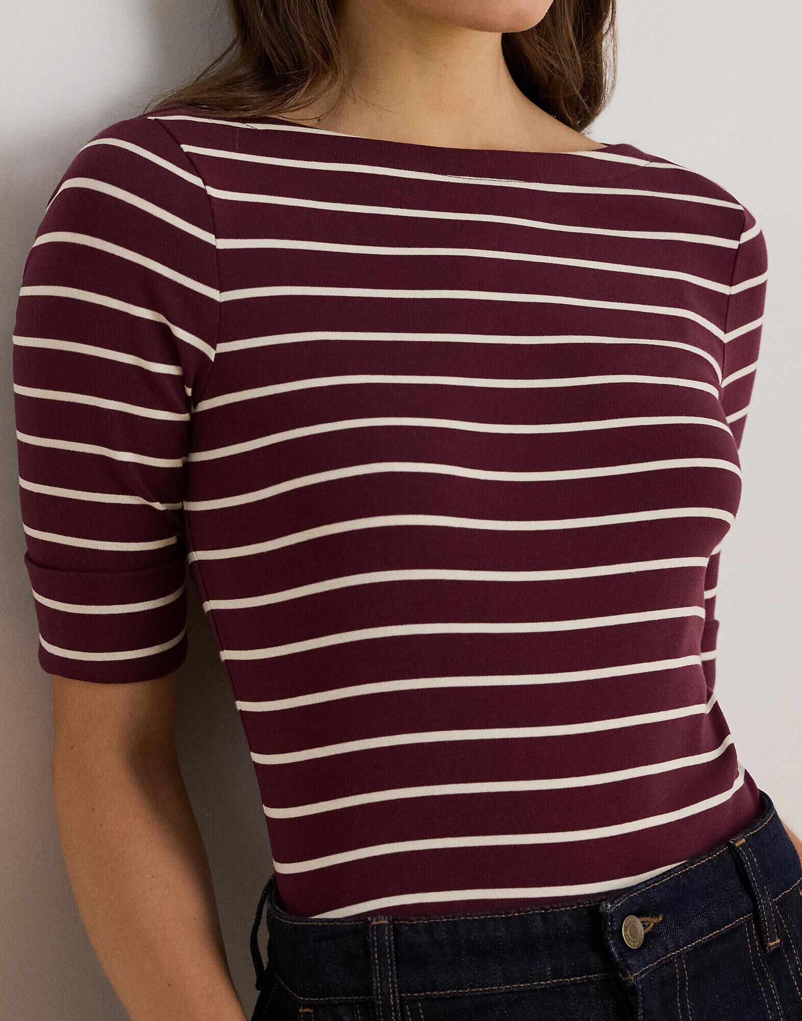 Striped Stretch Cotton Boatneck Tee