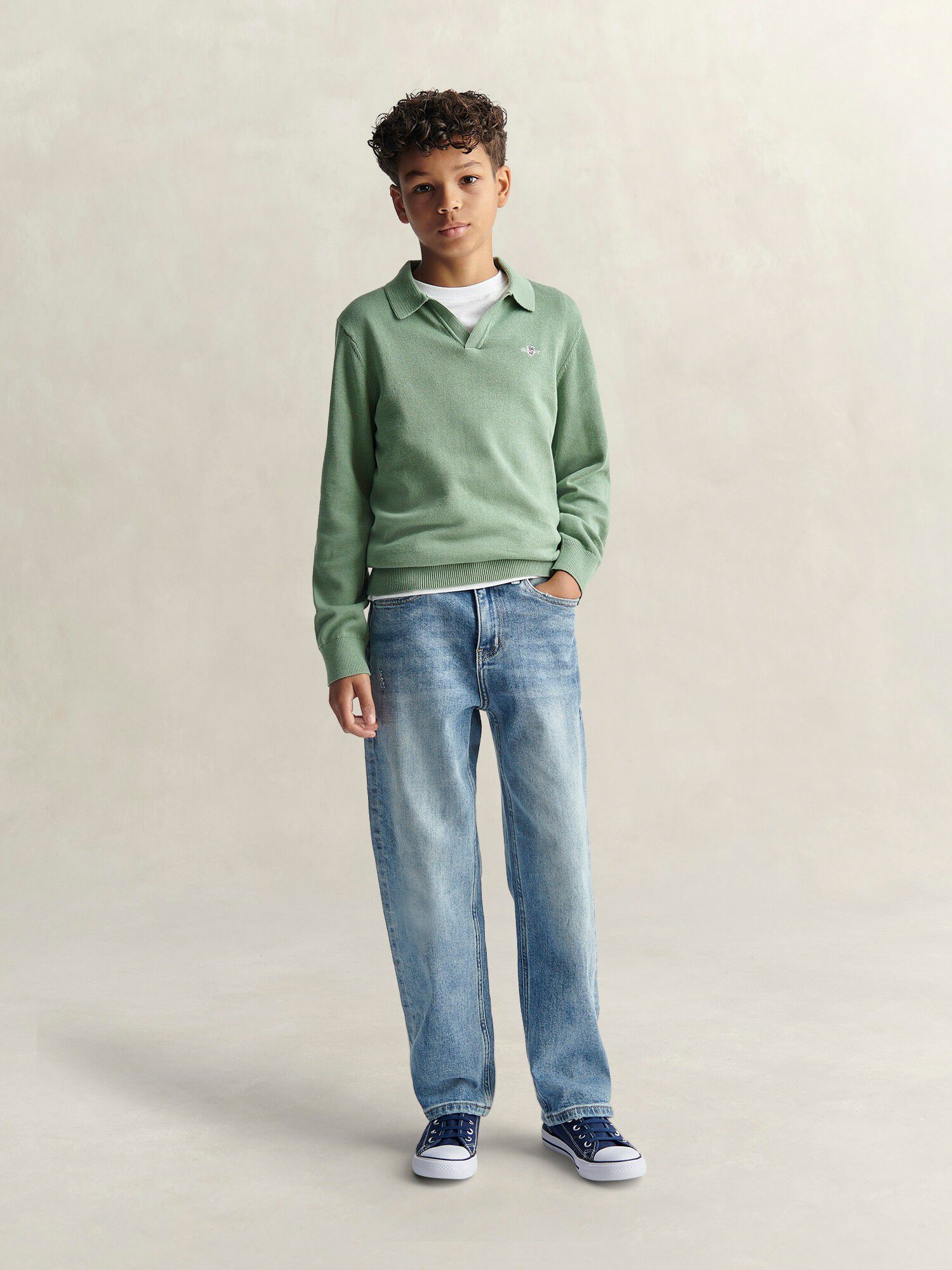 Shield Knitted V Neck Ls Polo