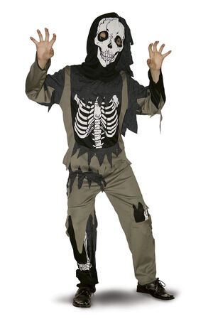 Zombieskjelet Overdel. bukser og hettemaske