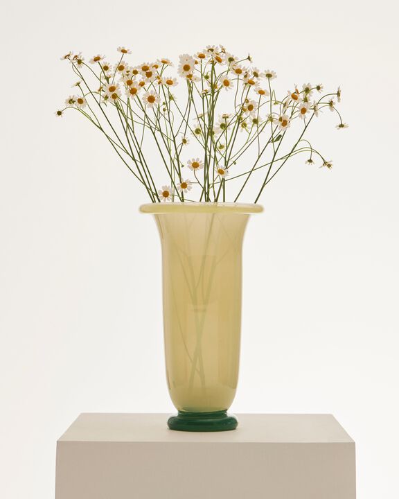Empire Vase-Large-Sand with lemon rim, green base