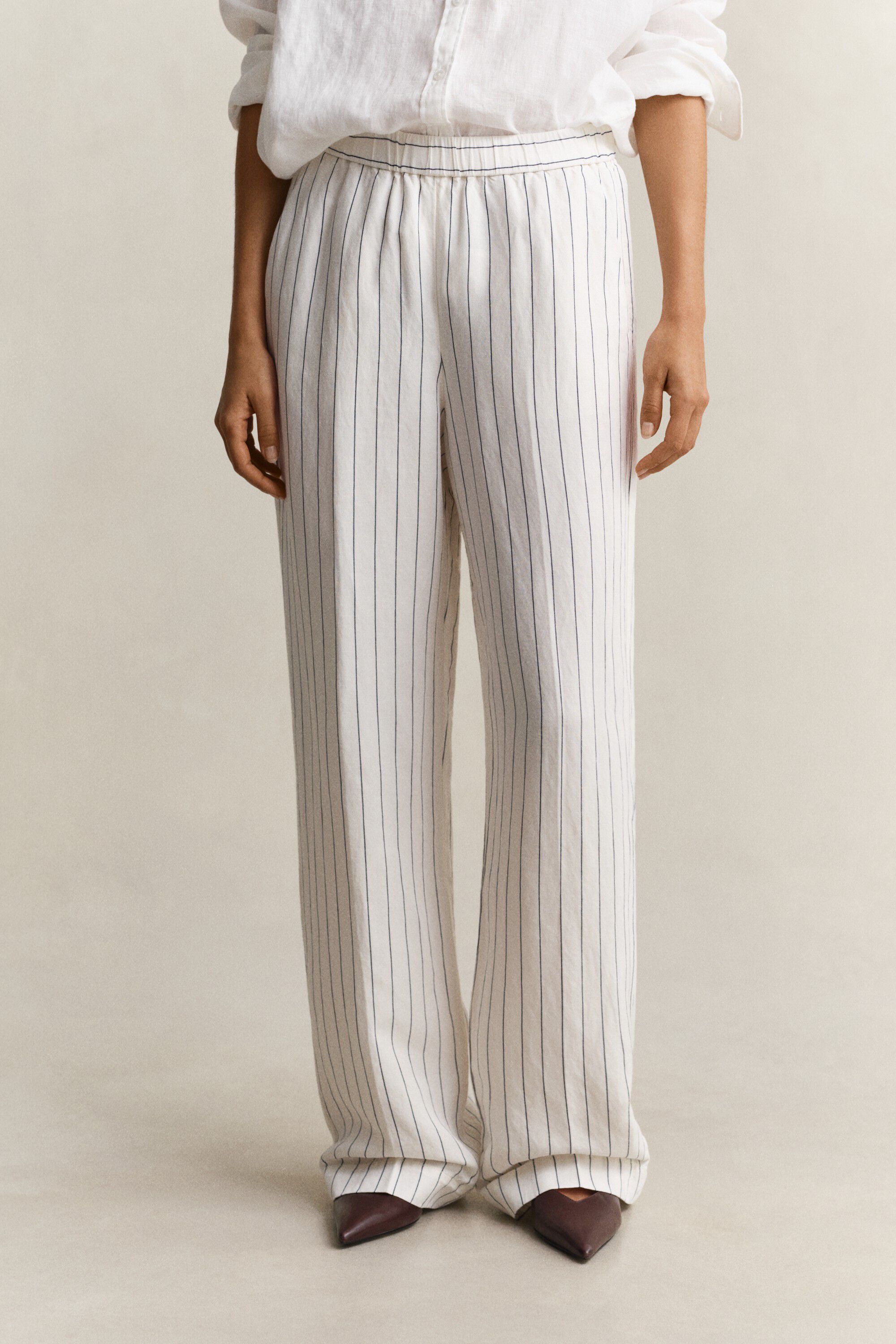 STRIPED LINEN BLEND PULL ON PANTS