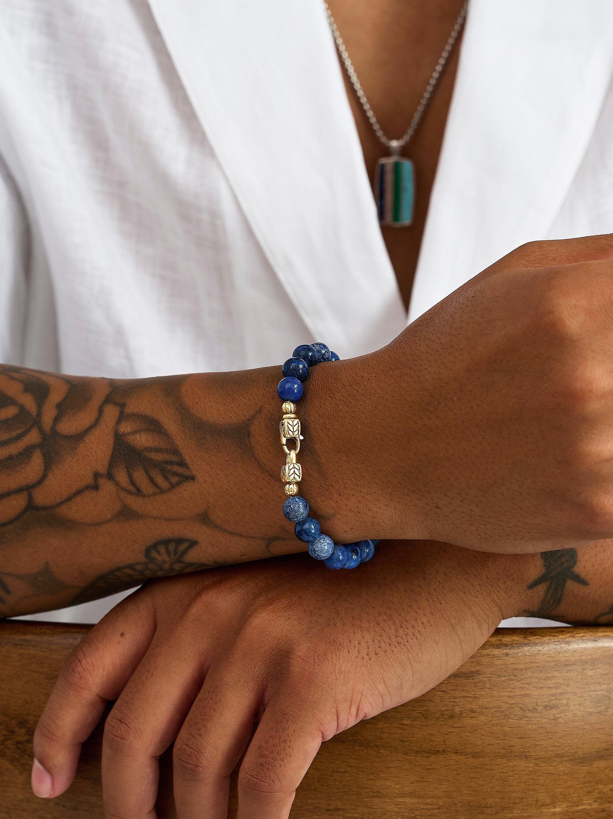 Blue Dumortierite Healing Bracelet with Gold Lock