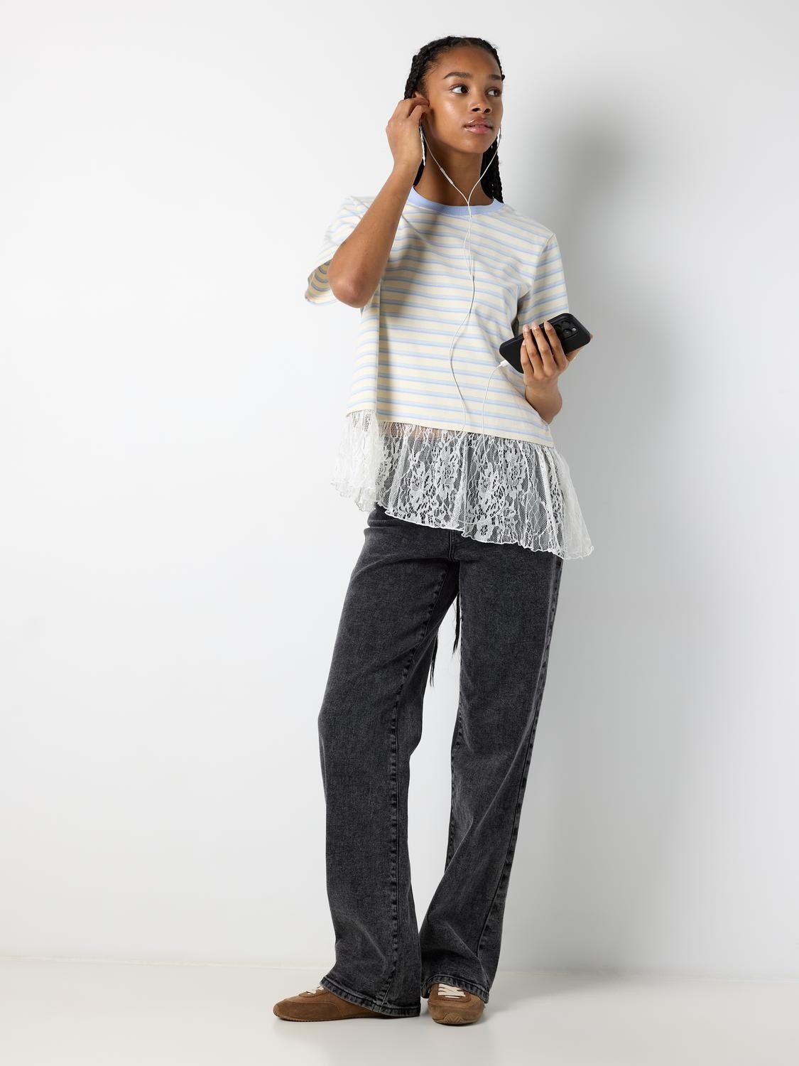 Nmember Ss Stripe Lace Top