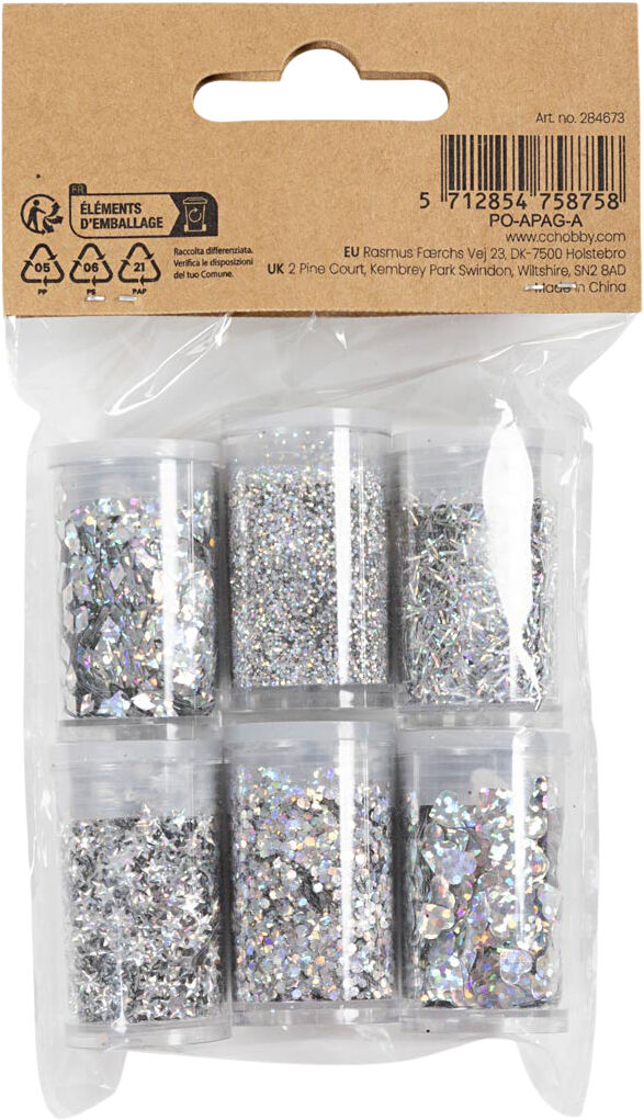 Bio-glimmer & Pailletter, r&oslash;d, 6x7ml.