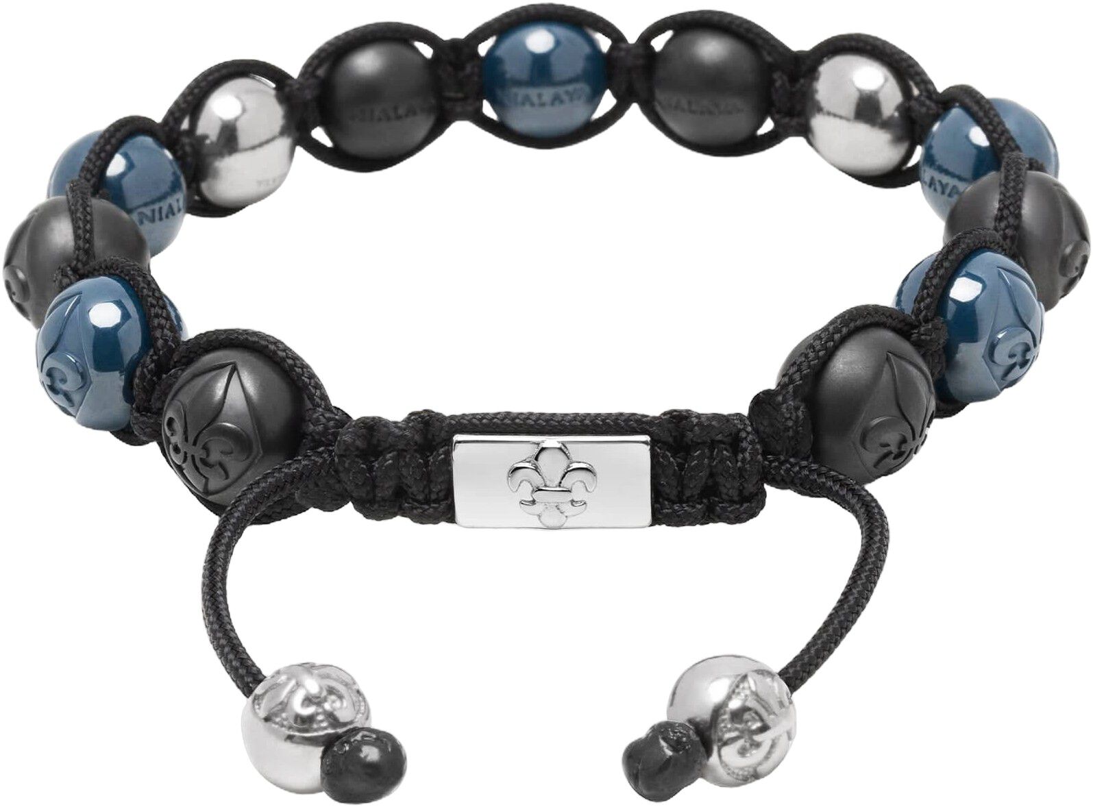 Men's Beaded Bracelet with Matte Black, Blue Ceramic & Silver Balls