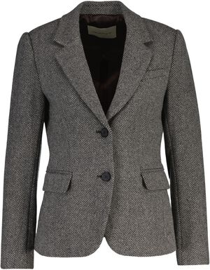 SLIM WOOL BLEND HERRINGBONE BLAZER
