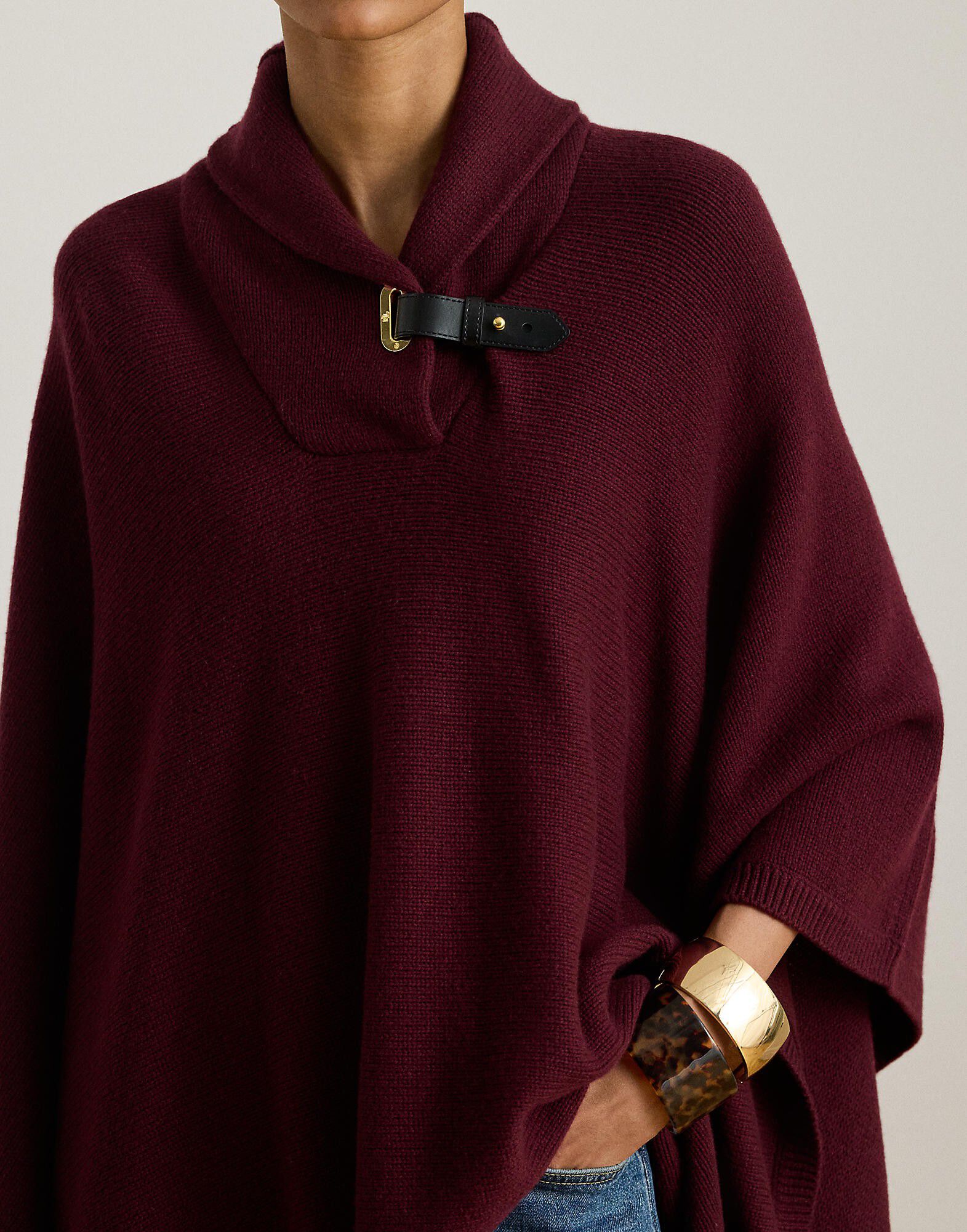 Buckle-Trim Wool-Blend Sweater Poncho