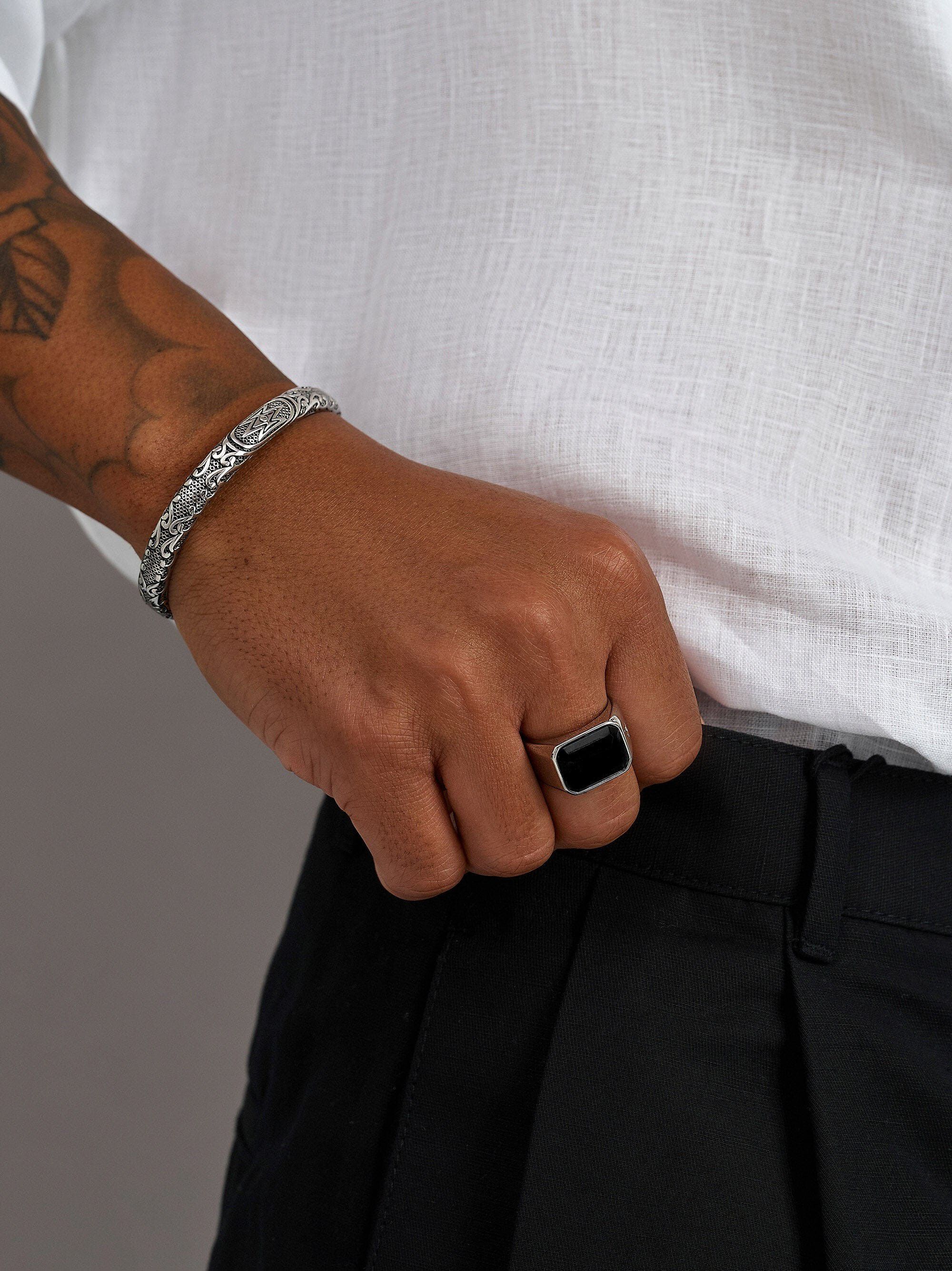 Black Zircon Signet Ring in Silver