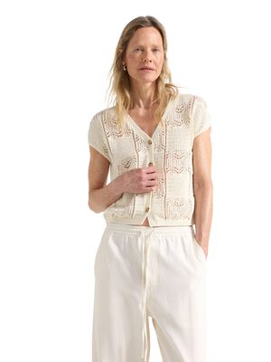 Pattern-knitted sleeveless cardigan
