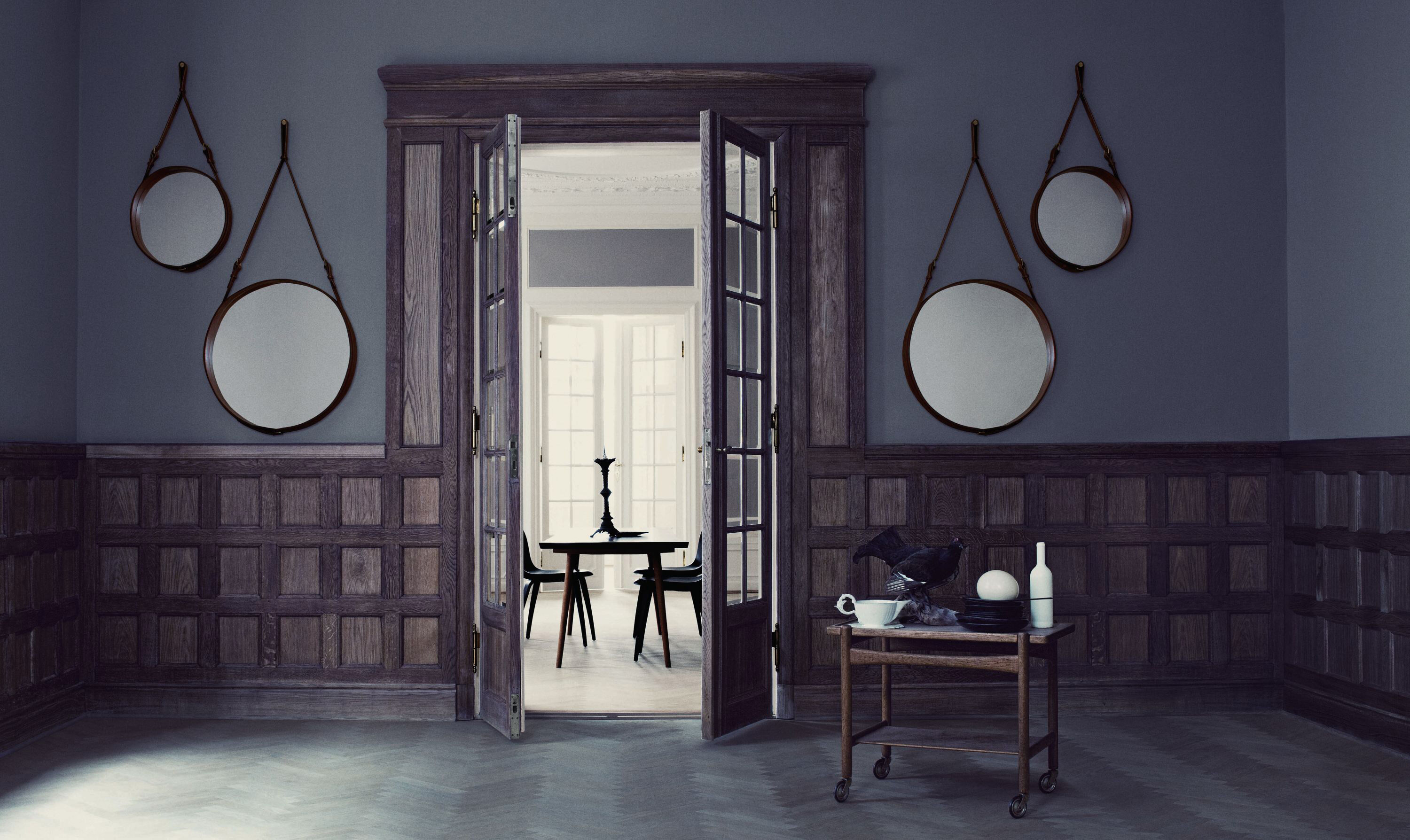 Adnet Wall Mirror, Circula (Tan Leather)