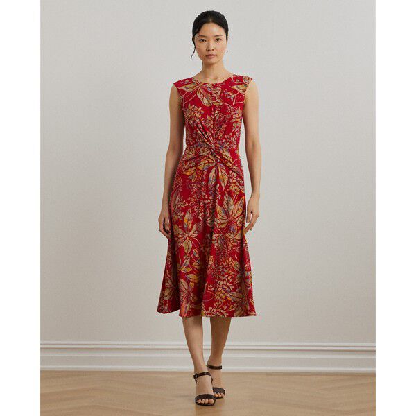 Floral Twist-Front Stretch Jersey Dress