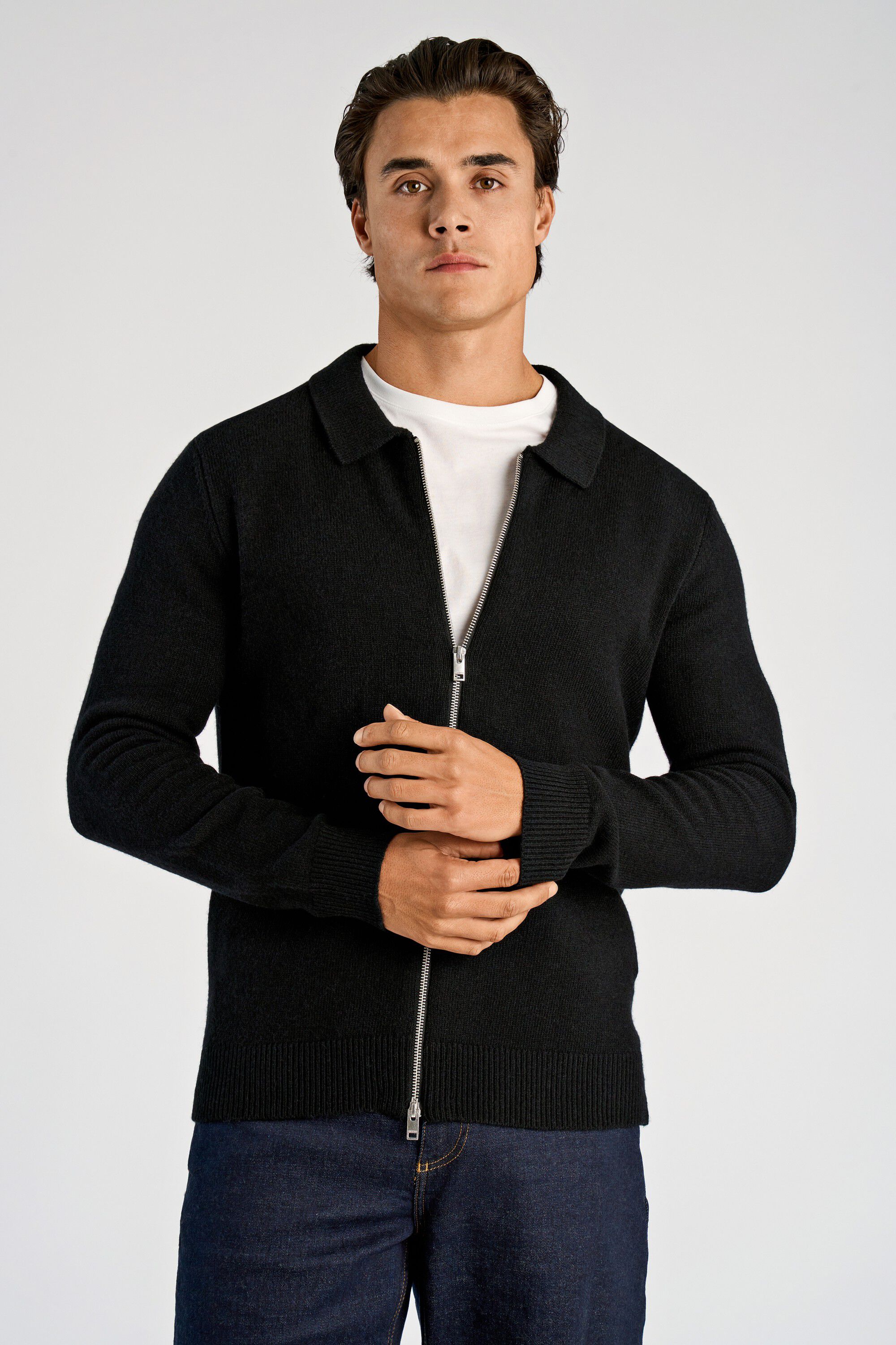Lambswool L/S cardigan w zip
