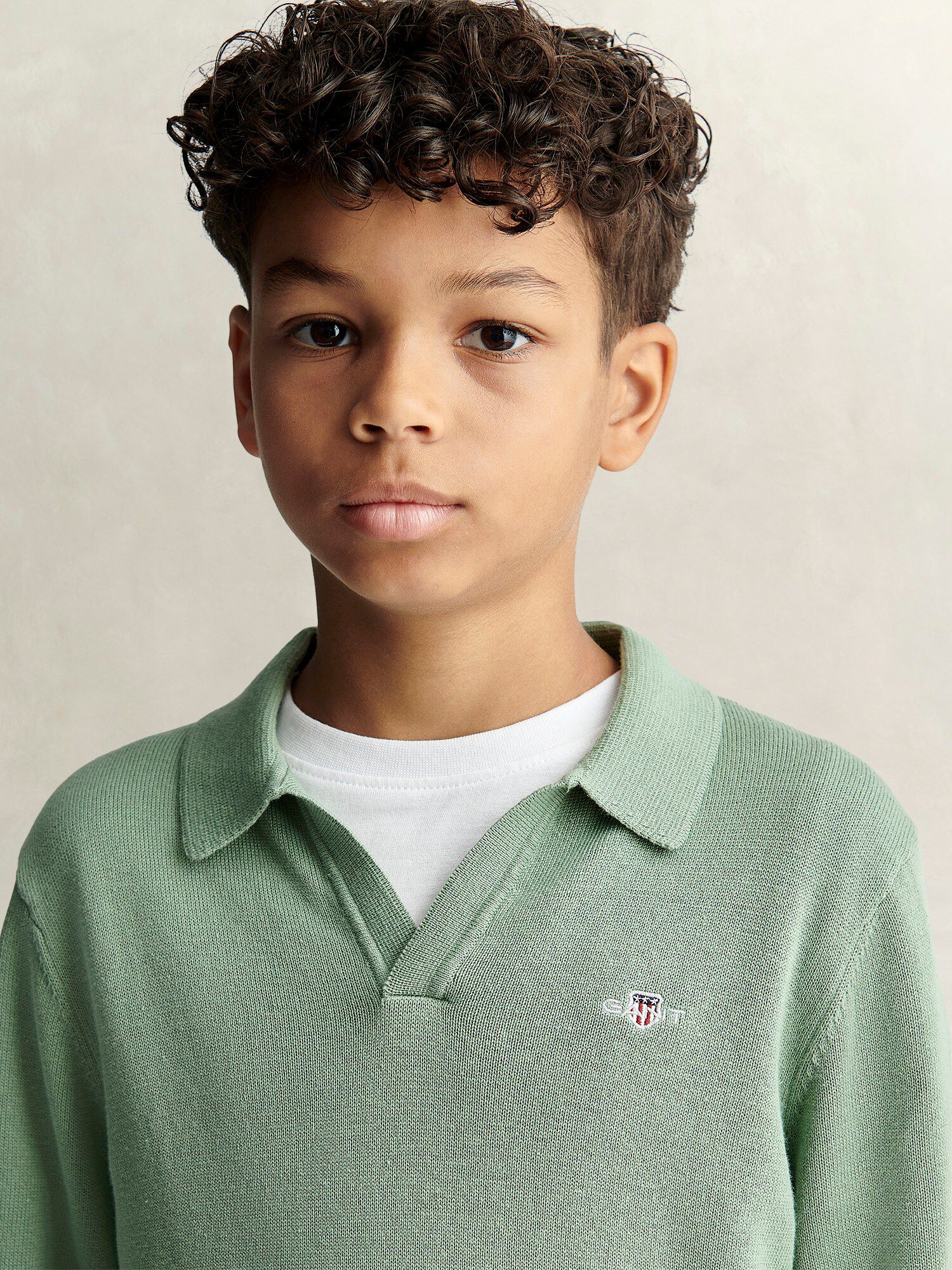 Shield Knitted V Neck Ls Polo