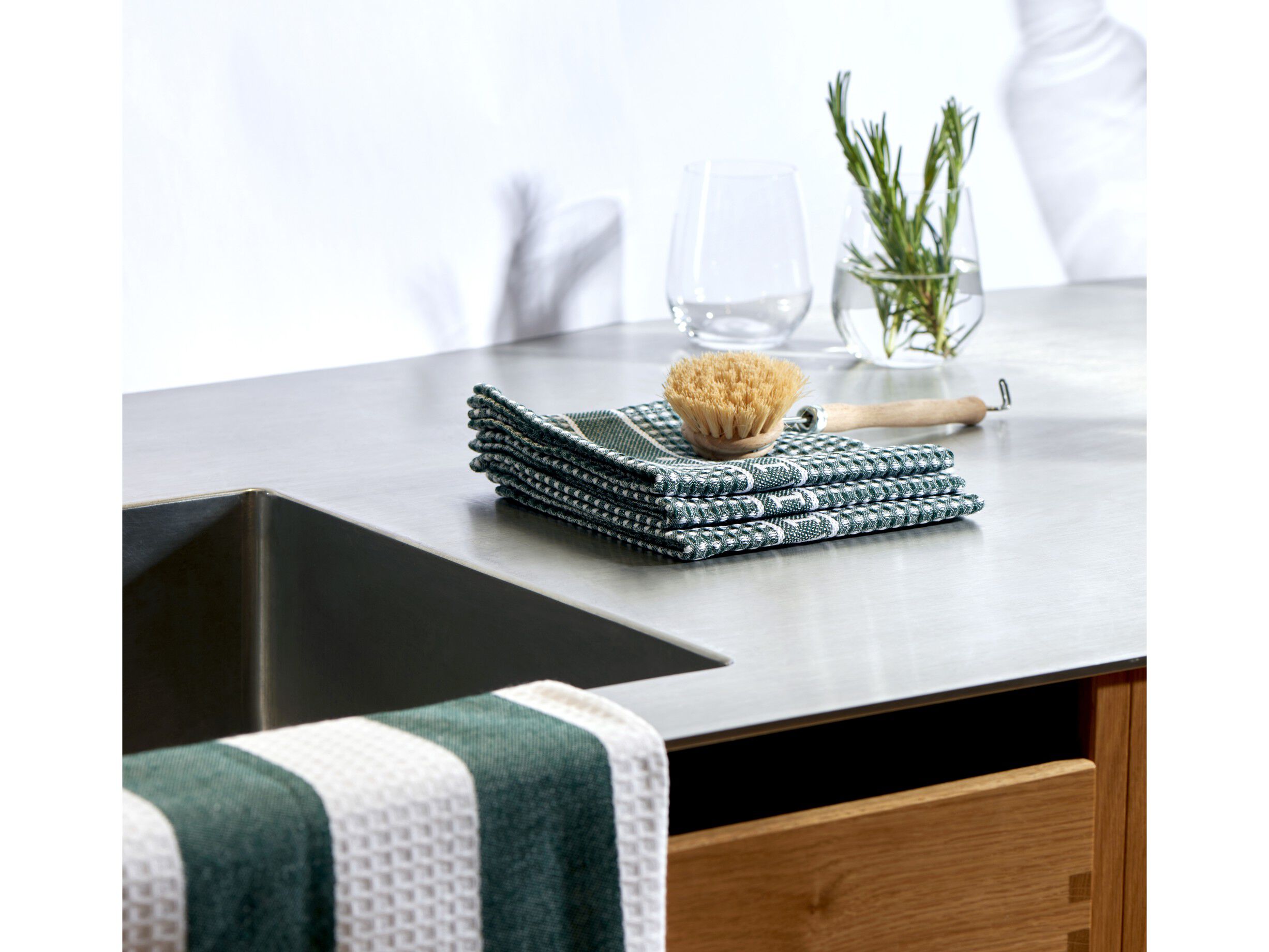 Kj&oslash;kkenklute Pillivuyt 32 x 32 cm 3 stk. Gr&oslash;nn/Hvit 100% &oslash;ko