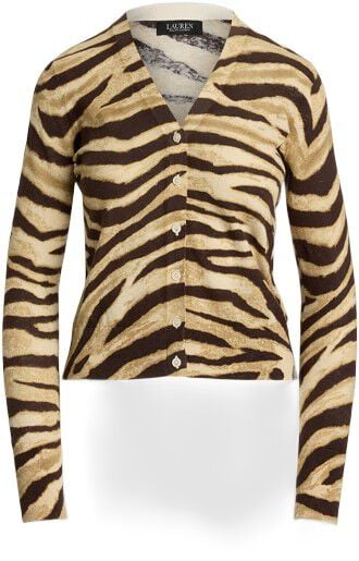 Zebra-Print Linen-Cotton Cardigan