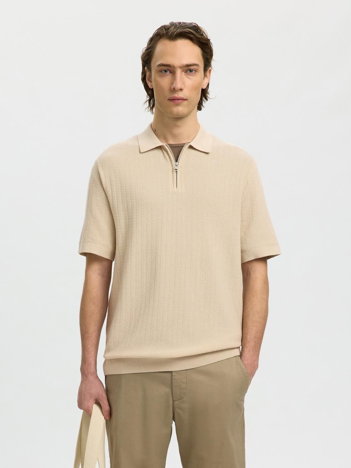 Slmcran Ss Knit Structure Zip Polo Noos