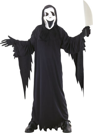 Sort spøkelse med hvit maske