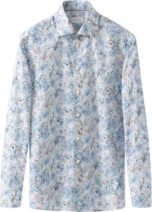 Slim Fit Light Blue Floral Print Fine Twill Shirt