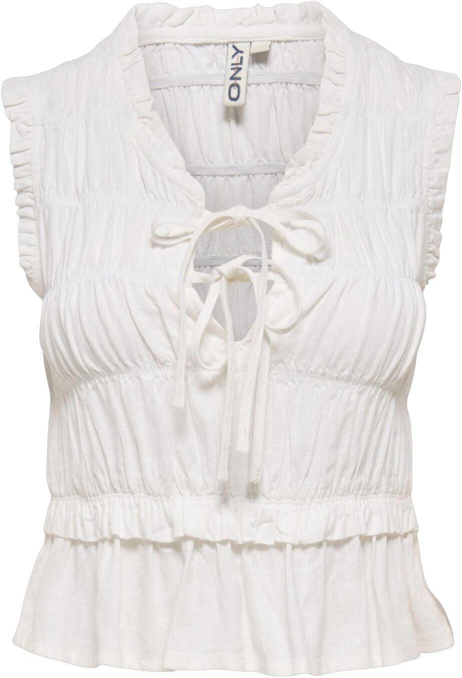 ONLGOA S/S LINEN BL FRILL TOP CC PN