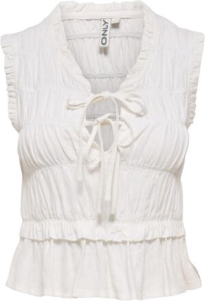 ONLGOA S/S LINEN BL FRILL TOP CC PN