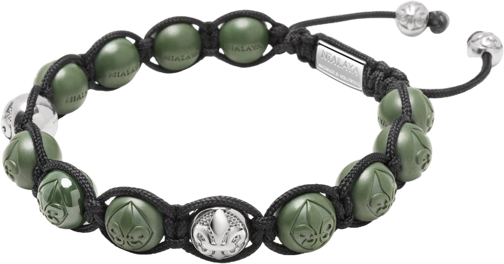 Men's Beaded Bracelet with Matte Green, Glossy Green Ceramic & Silver