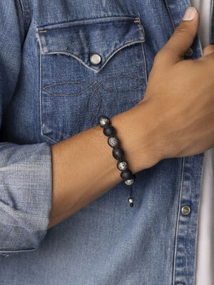 Men's Beaded Bracelet with Matte Onyx and Silver