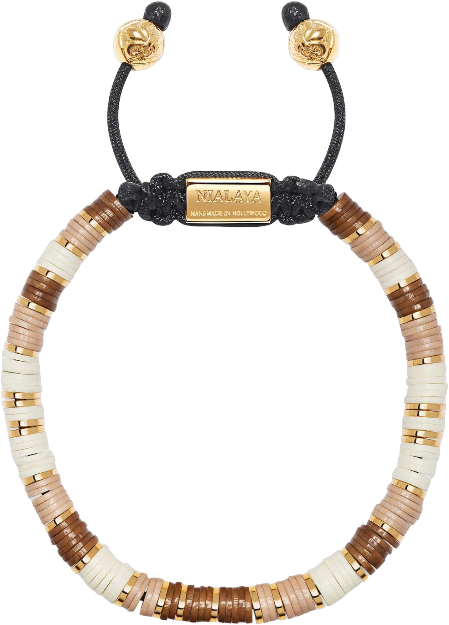 Men's Beaded Bracelet with Brown, Beige and Gold Disc Beads