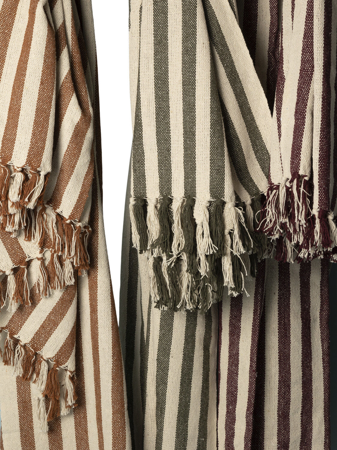 Plaid, Stribet-Maroon/Natur, 130x180 cm