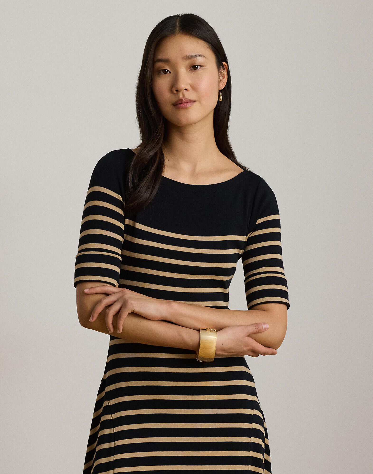 Breton-Stripe Cotton Ribbed Midi Dress