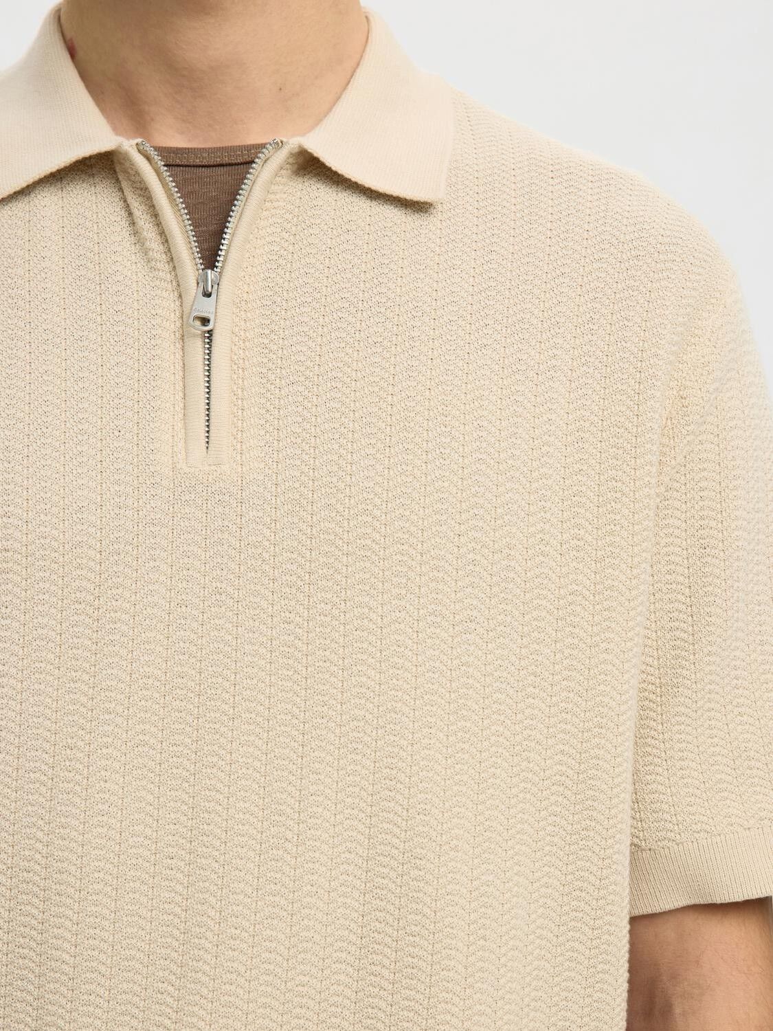 Slmcran Ss Knit Structure Zip Polo Noos